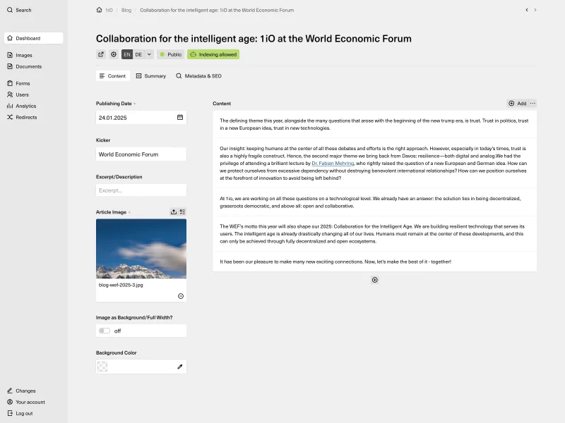 Backend screenshot of 1io.com