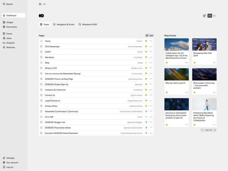 Backend screenshot of 1io.com