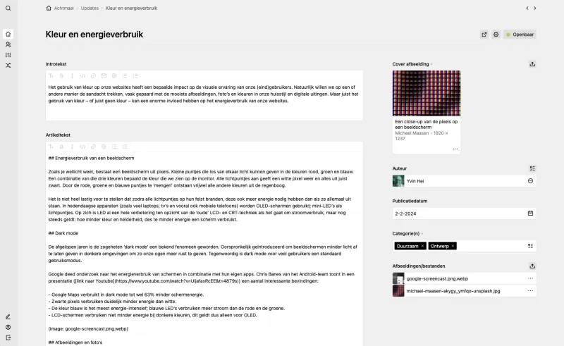 Backend screenshot of achtx.nl