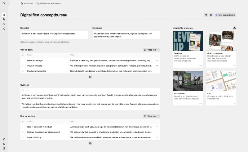 Backend screenshot of achtx.nl