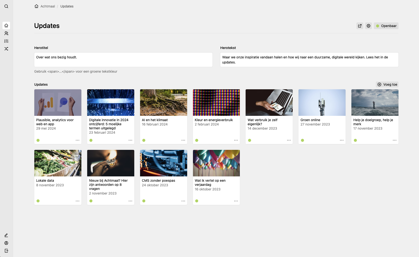 Backend screenshot of achtx.nl
