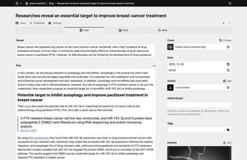 Backend screenshot of aimed-analytics.com