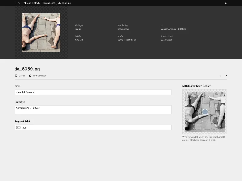 Backend screenshot of alexdietrich.at