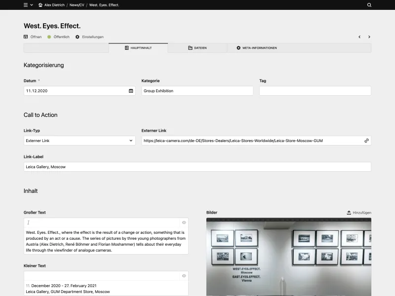 Backend screenshot of alexdietrich.at