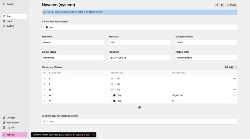 Backend screenshot of almanet.cc