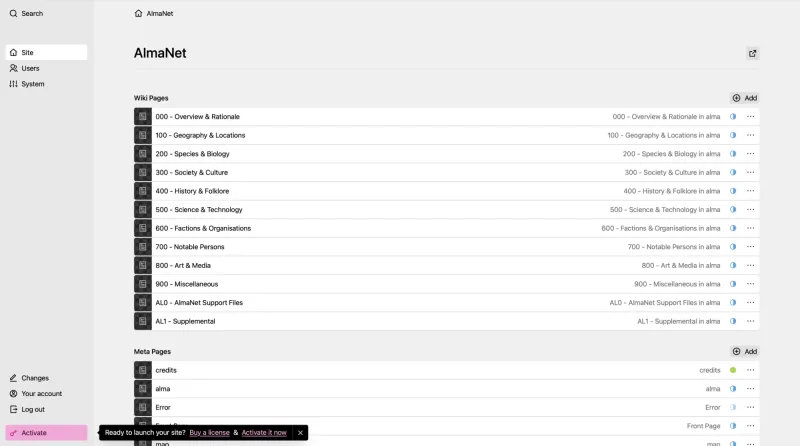 Backend screenshot of almanet.cc
