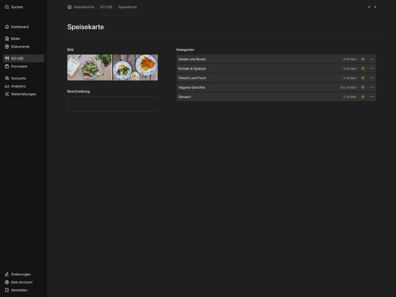 Backend screenshot of alpenkantine.de