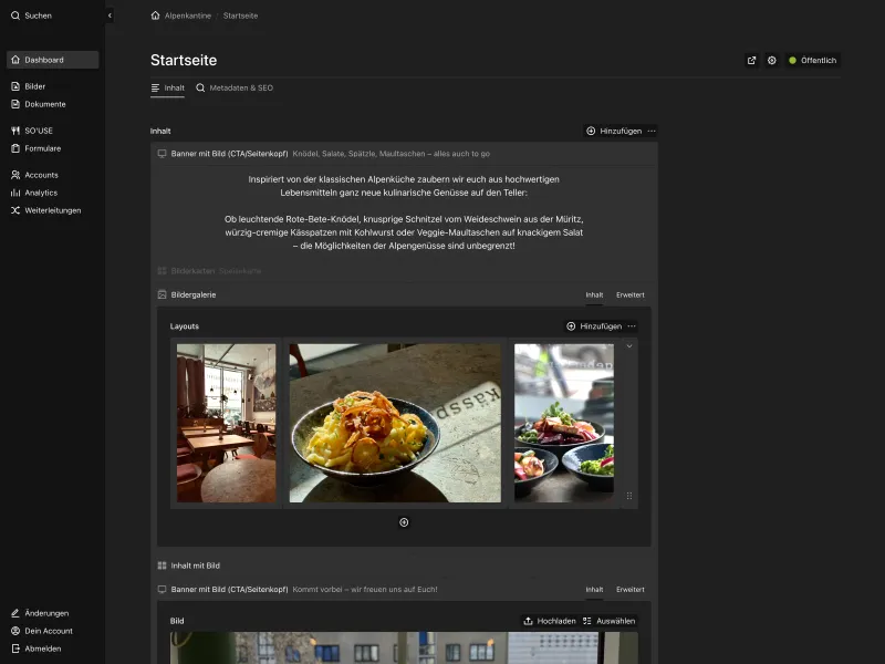 Backend screenshot of alpenkantine.de