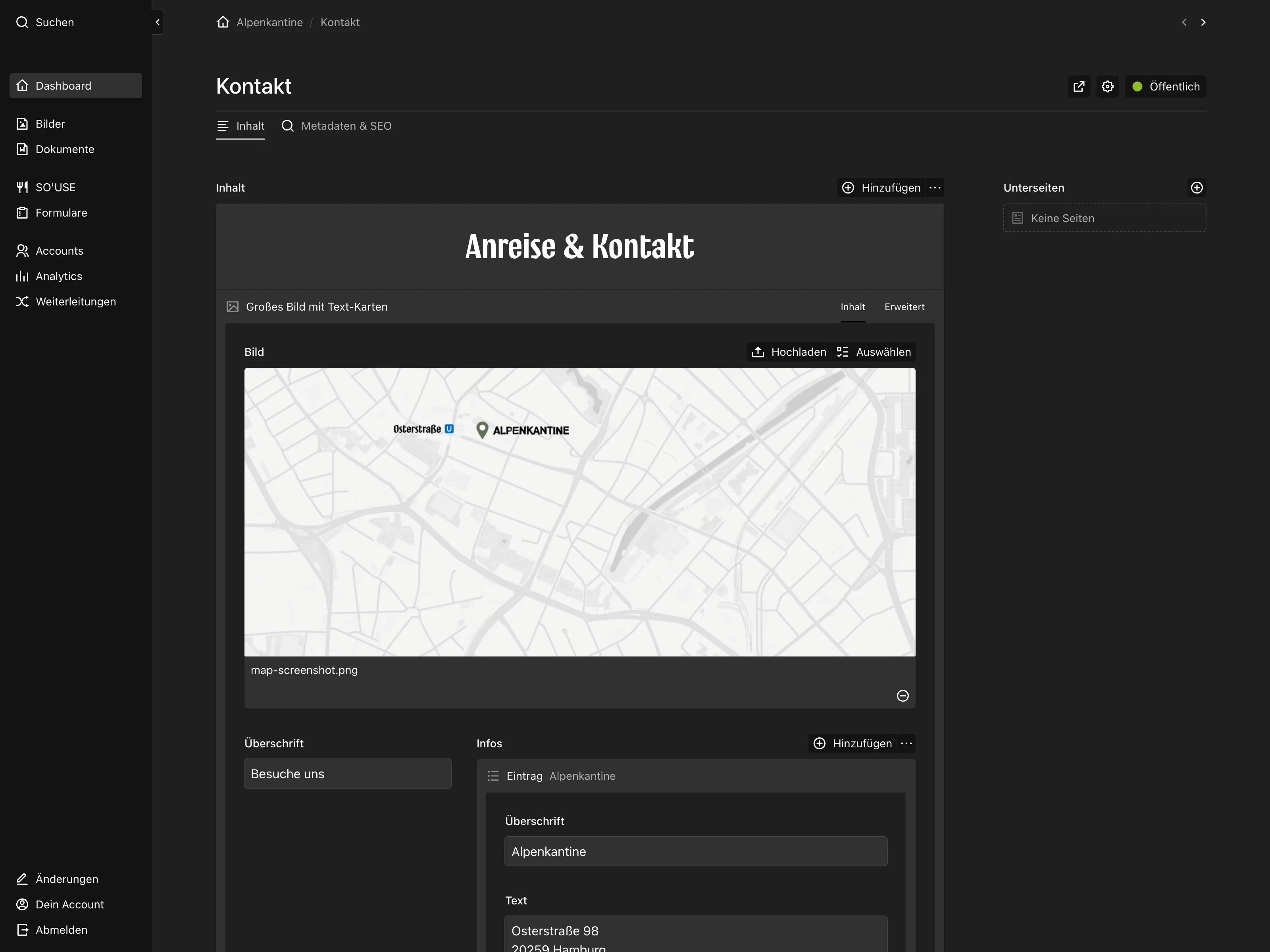 Backend screenshot of alpenkantine.de