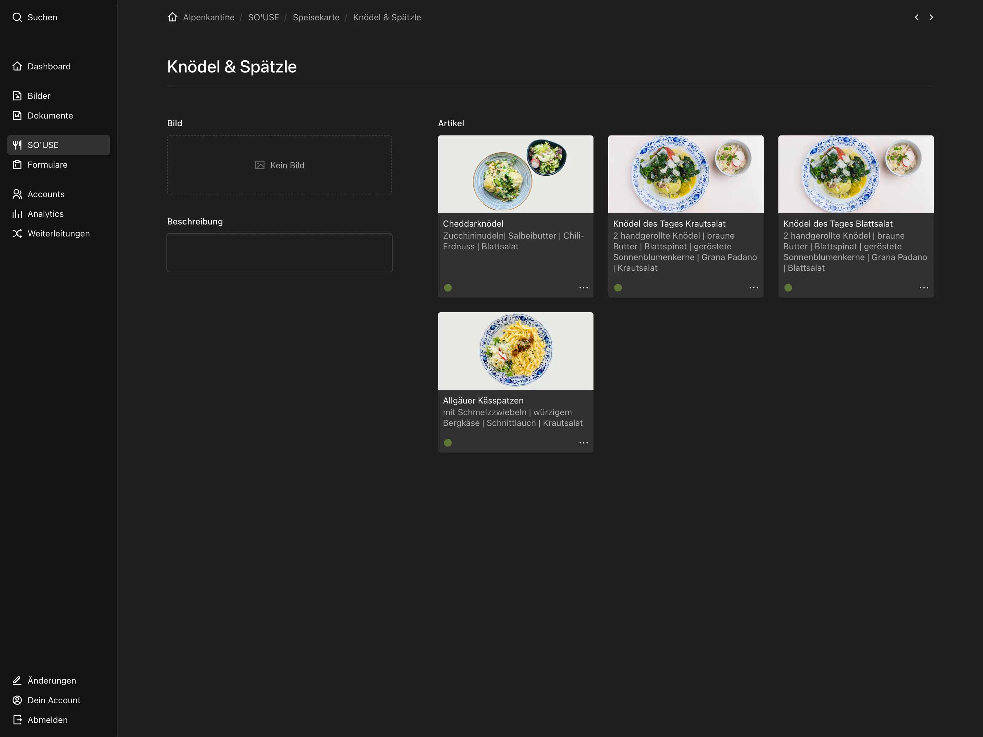 Backend screenshot of alpenkantine.de