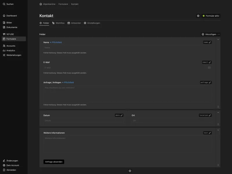 Backend screenshot of alpenkantine.de
