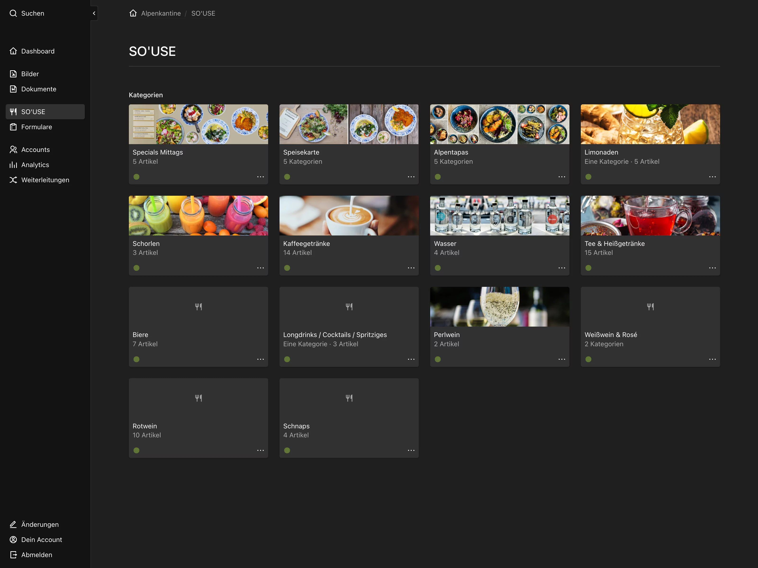 Backend screenshot of alpenkantine.de