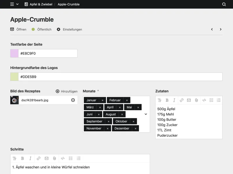 Backend screenshot of apfel-zwiebel.de