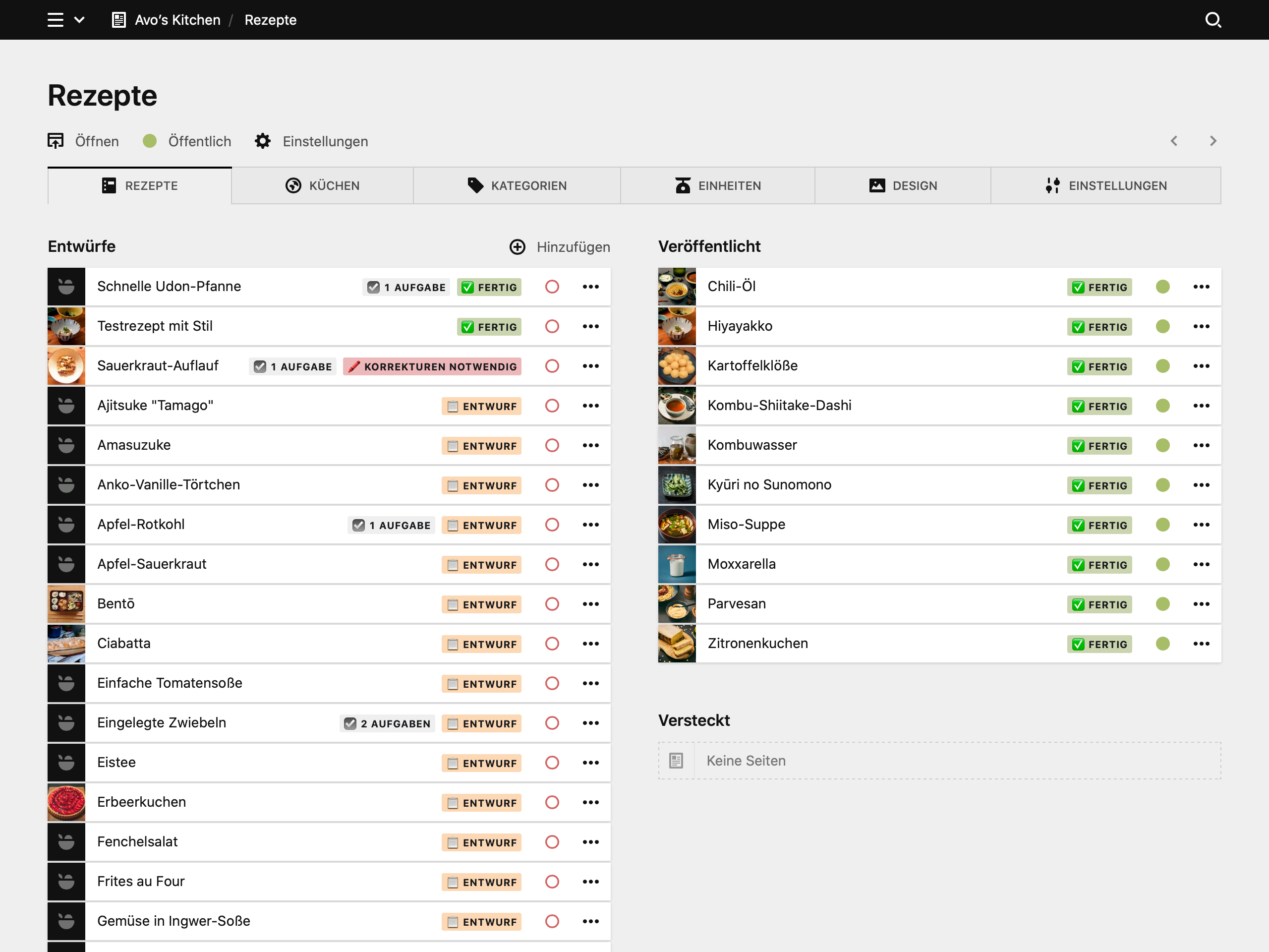 Backend screenshot of avos.kitchen