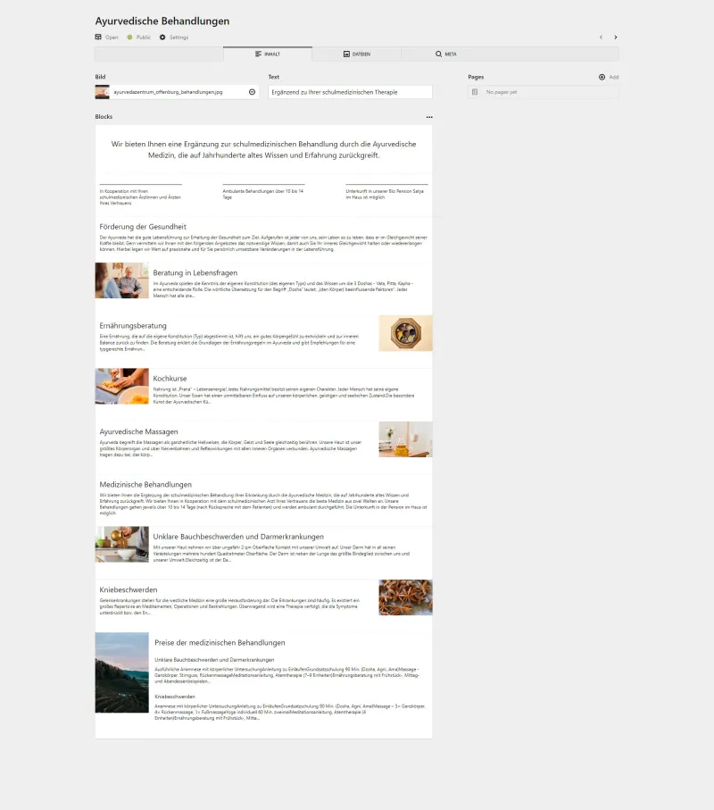 Backend screenshot of ayurveda-offenburg.de