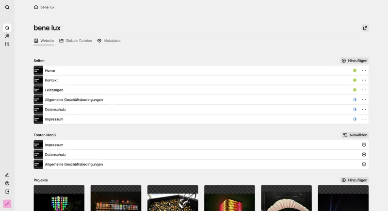 Backend screenshot of bene-lux.com