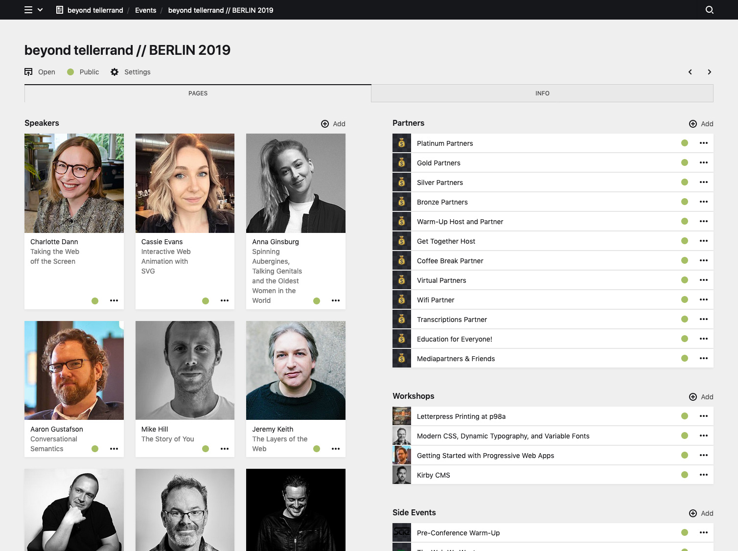 Backend screenshot of beyondtellerrand.com