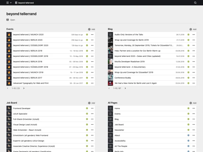Backend screenshot of beyondtellerrand.com
