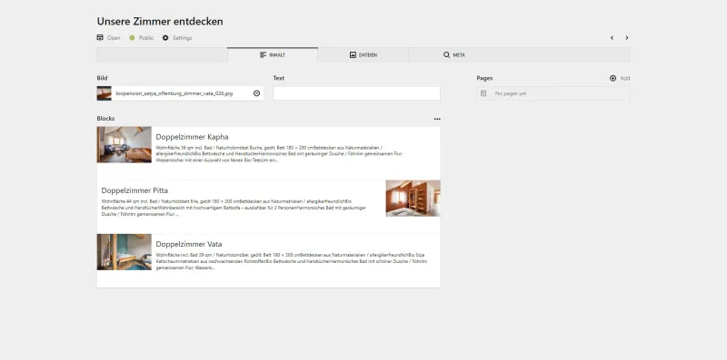 Backend screenshot of biopension-satya.de