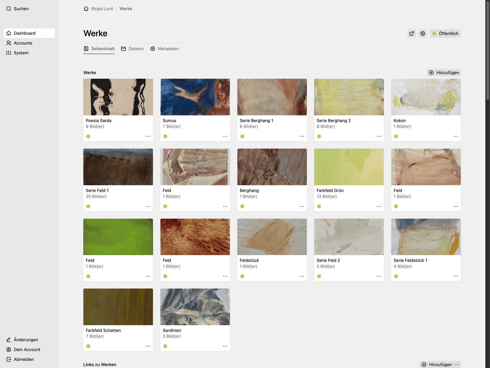 Backend screenshot of birgidlord.de