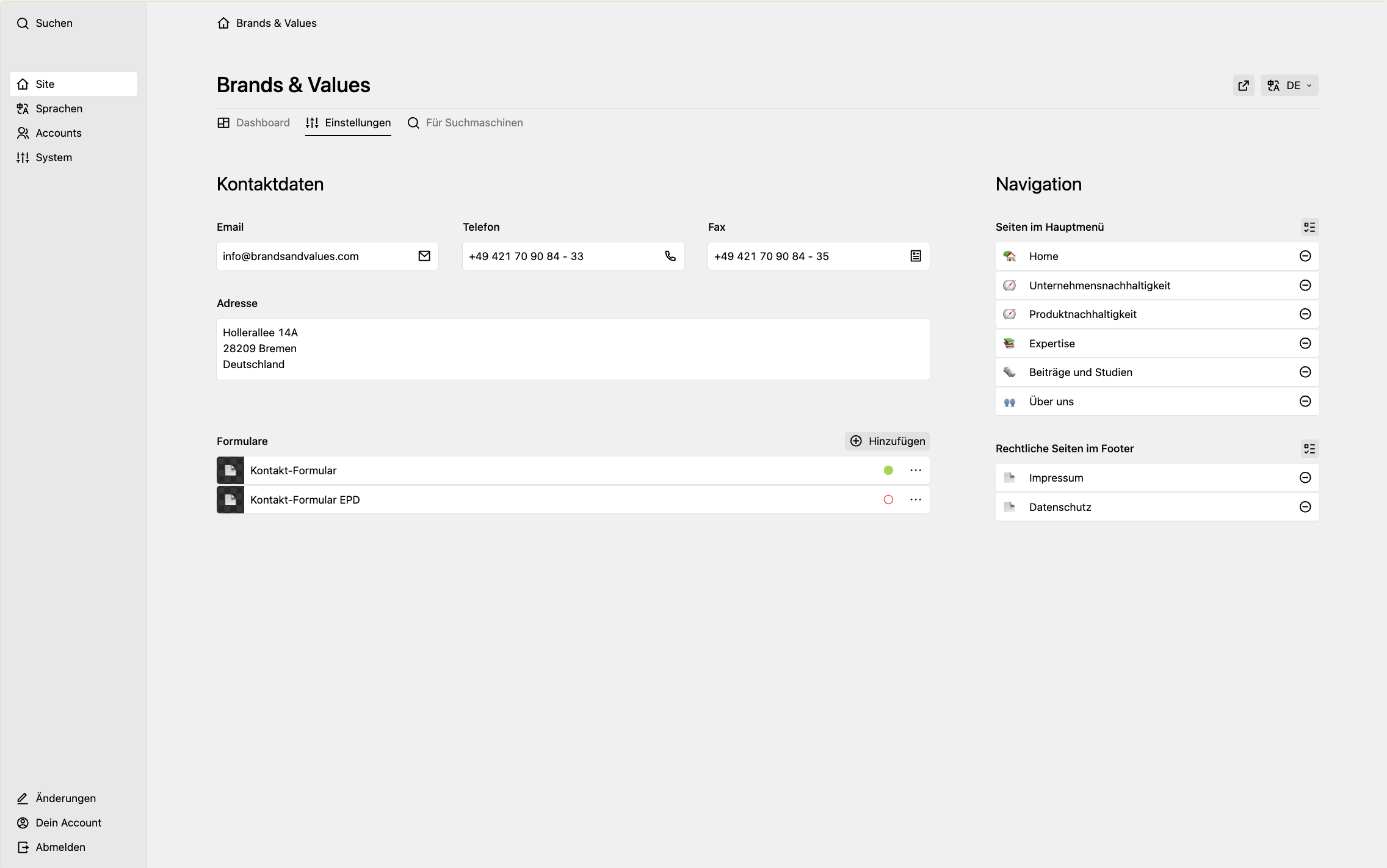 Backend screenshot of brandsandvalues.com