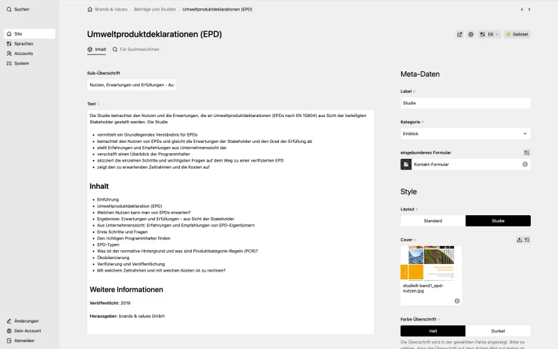 Backend screenshot of brandsandvalues.com