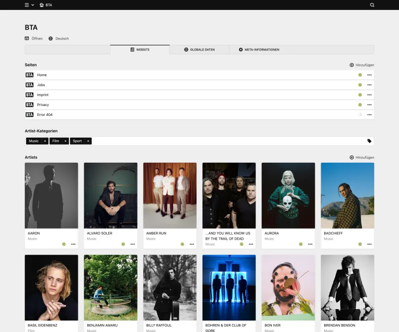 Backend screenshot of bta.com