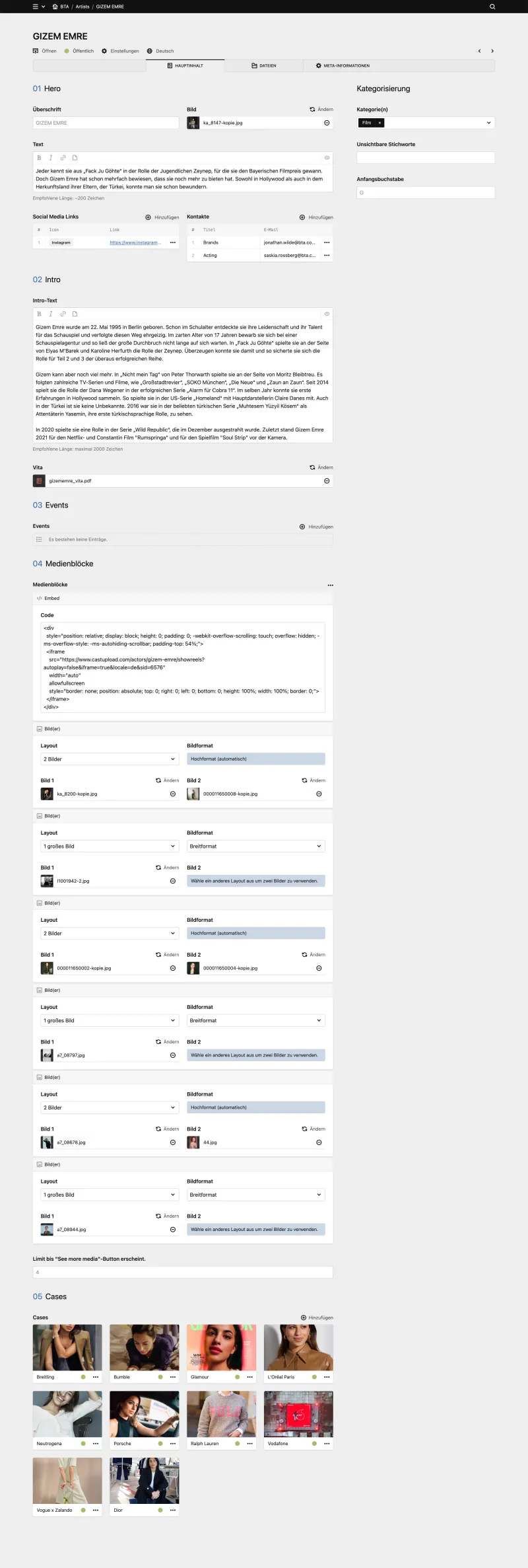 Backend screenshot of bta.com