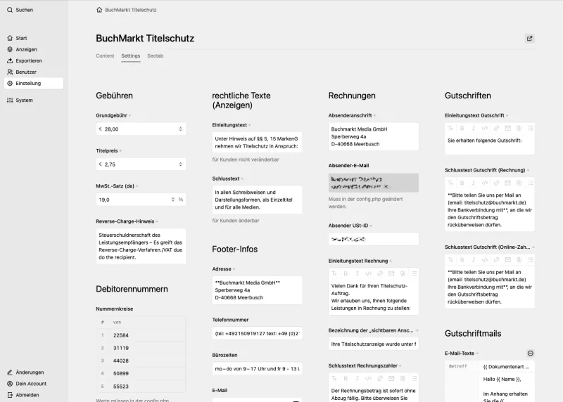 Backend screenshot of titelschutz.buchmarkt.de