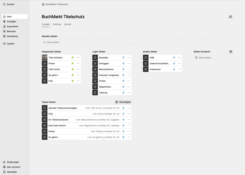 Backend screenshot of titelschutz.buchmarkt.de