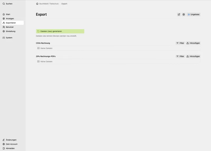 Backend screenshot of titelschutz.buchmarkt.de