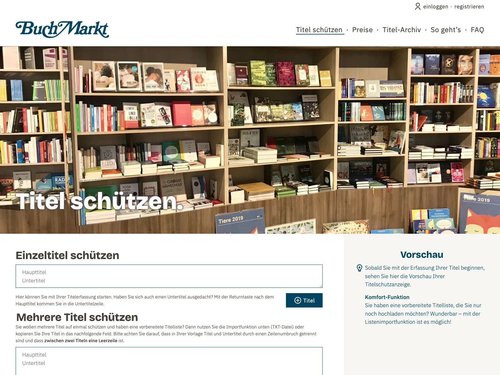 Frontend screenshot of titelschutz.buchmarkt.de