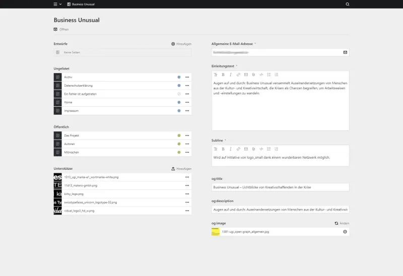 Backend screenshot of business-unusual.de