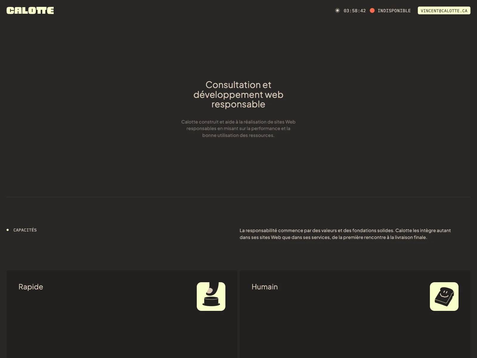 Frontend screenshot of calotte.ca