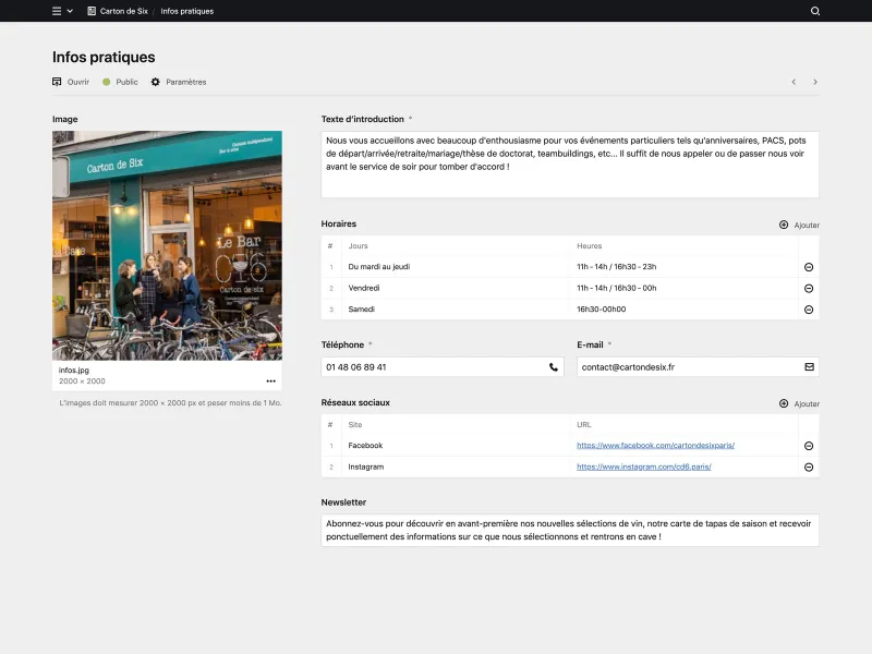 Panel screenshot of cartondesix.fr
