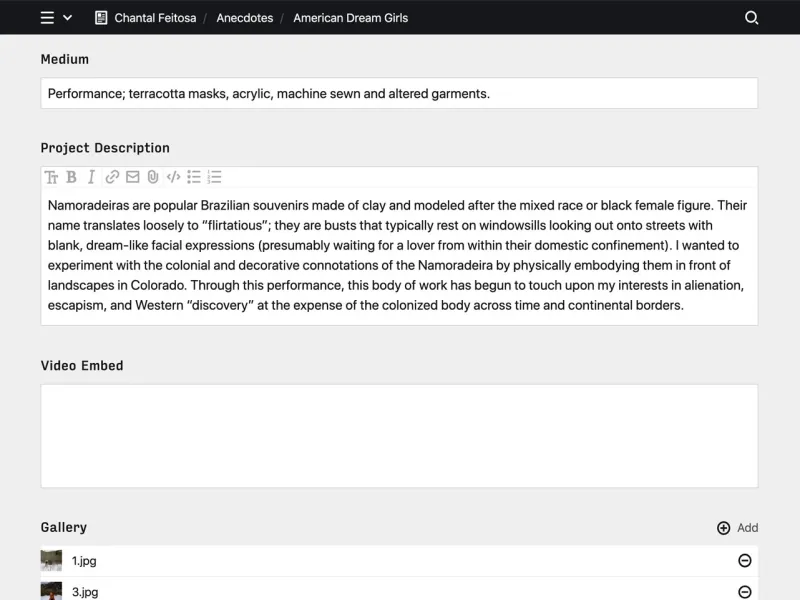 Backend screenshot of chantalfeitosa.com