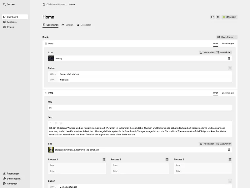 Backend screenshot of kultur-transformieren.de