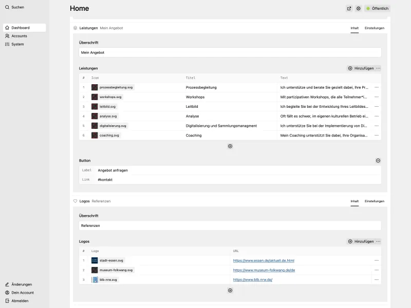 Backend screenshot of kultur-transformieren.de