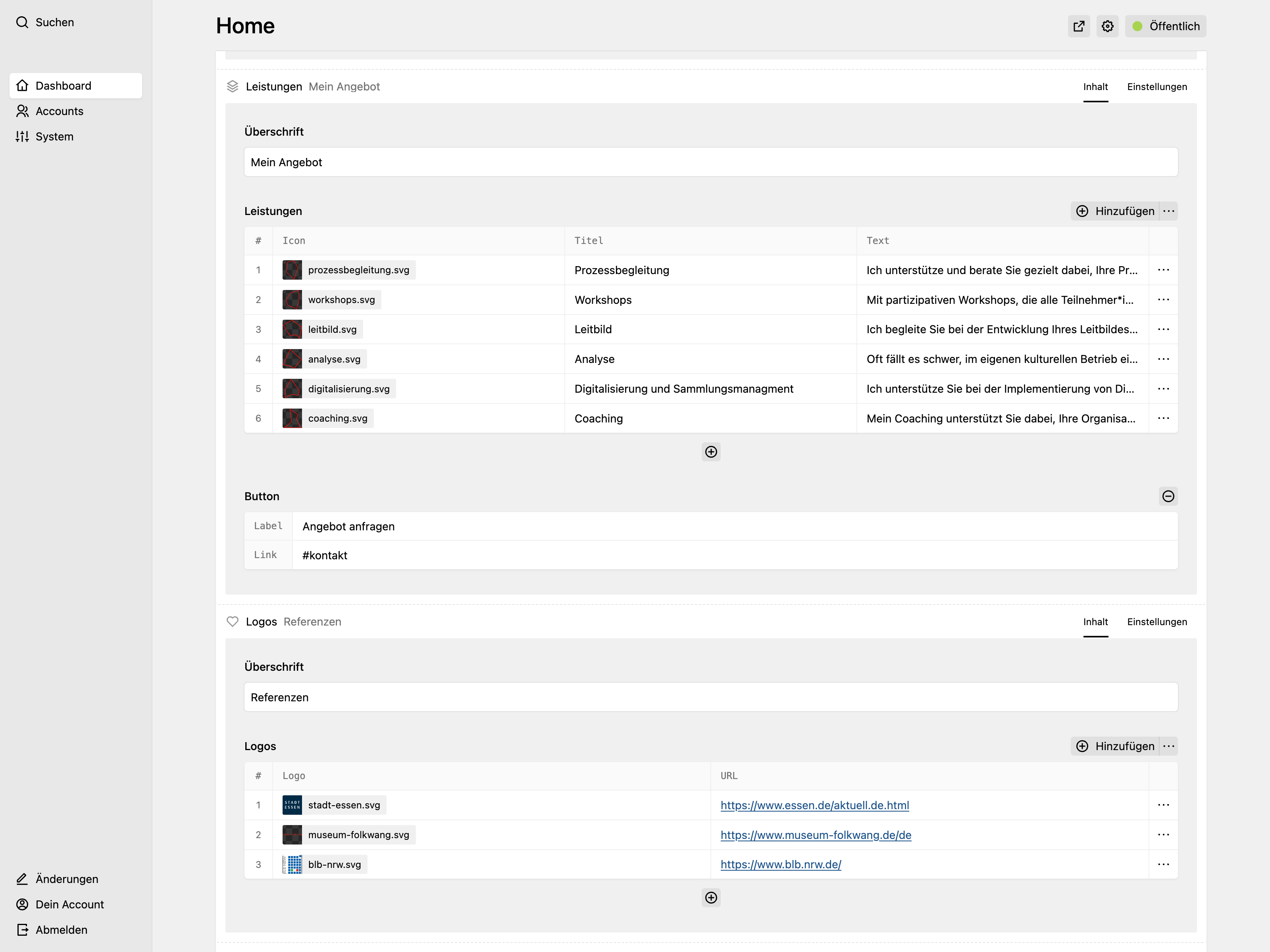 Backend screenshot of kultur-transformieren.de