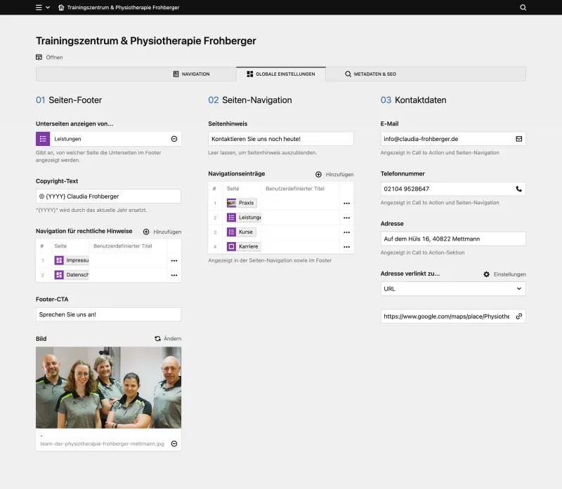 Backend screenshot of claudia-frohberger.de