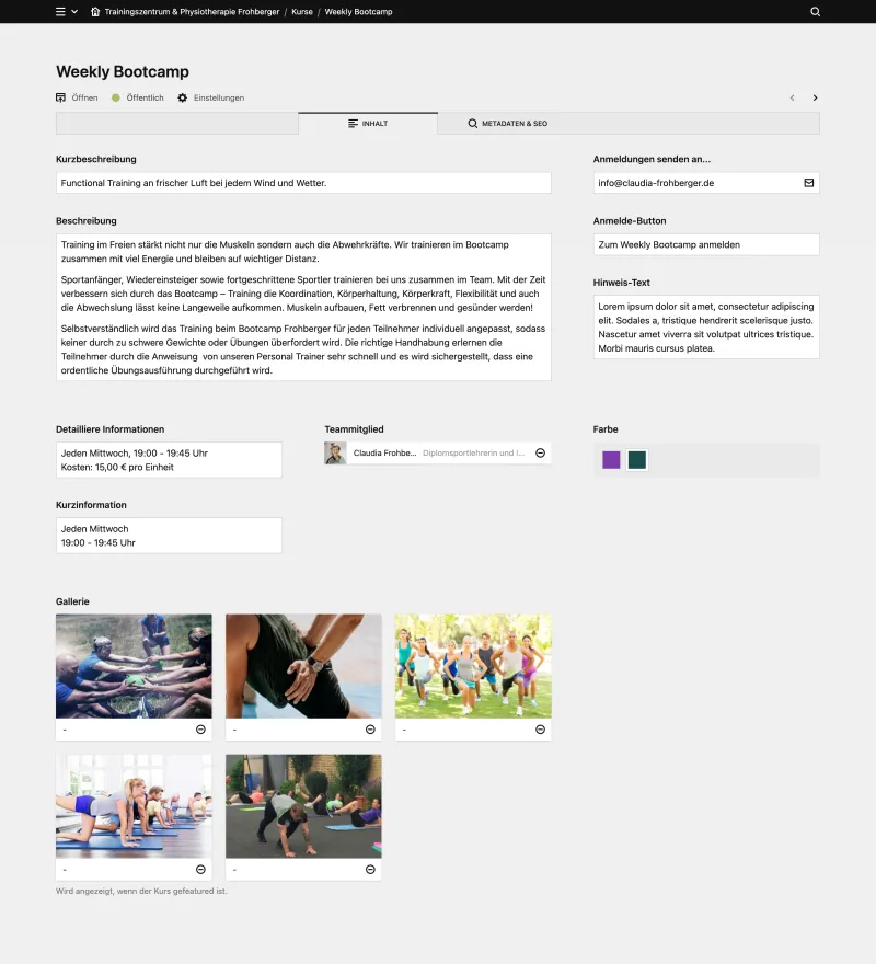 Backend screenshot of claudia-frohberger.de