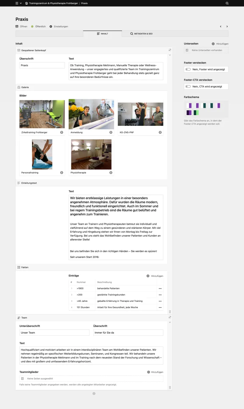 Backend screenshot of claudia-frohberger.de