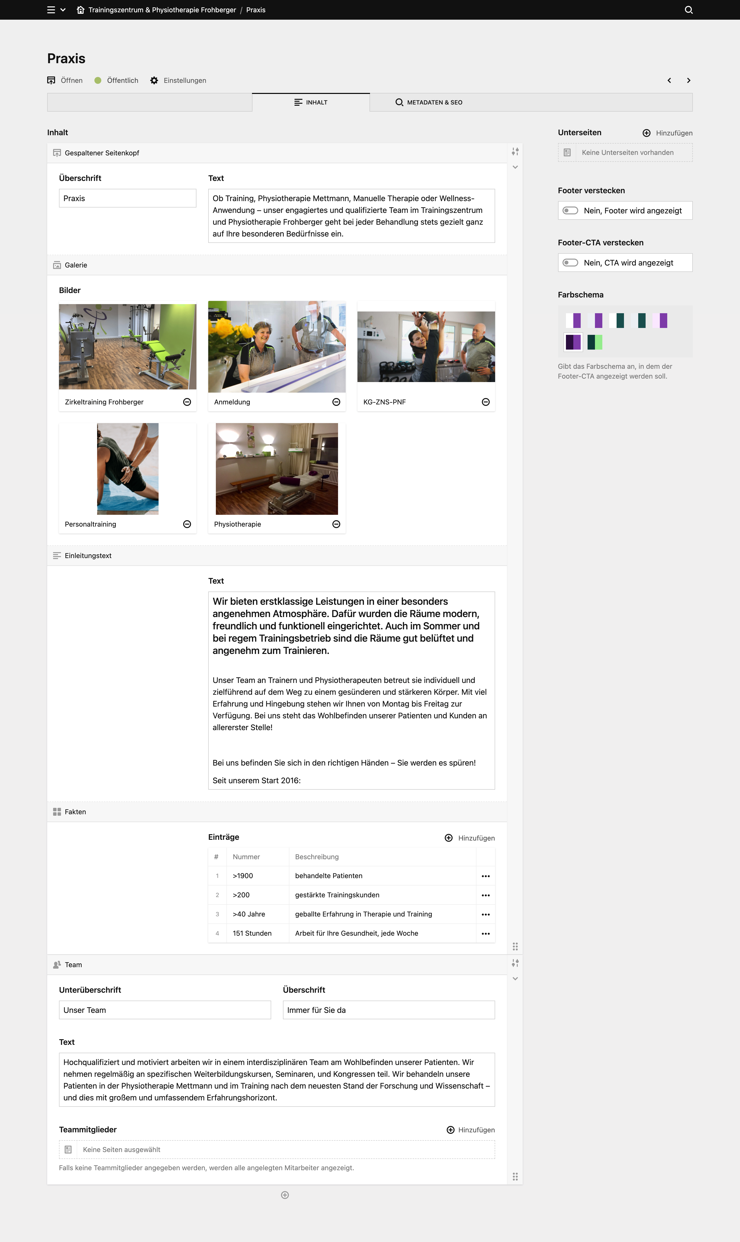 Backend screenshot of claudia-frohberger.de