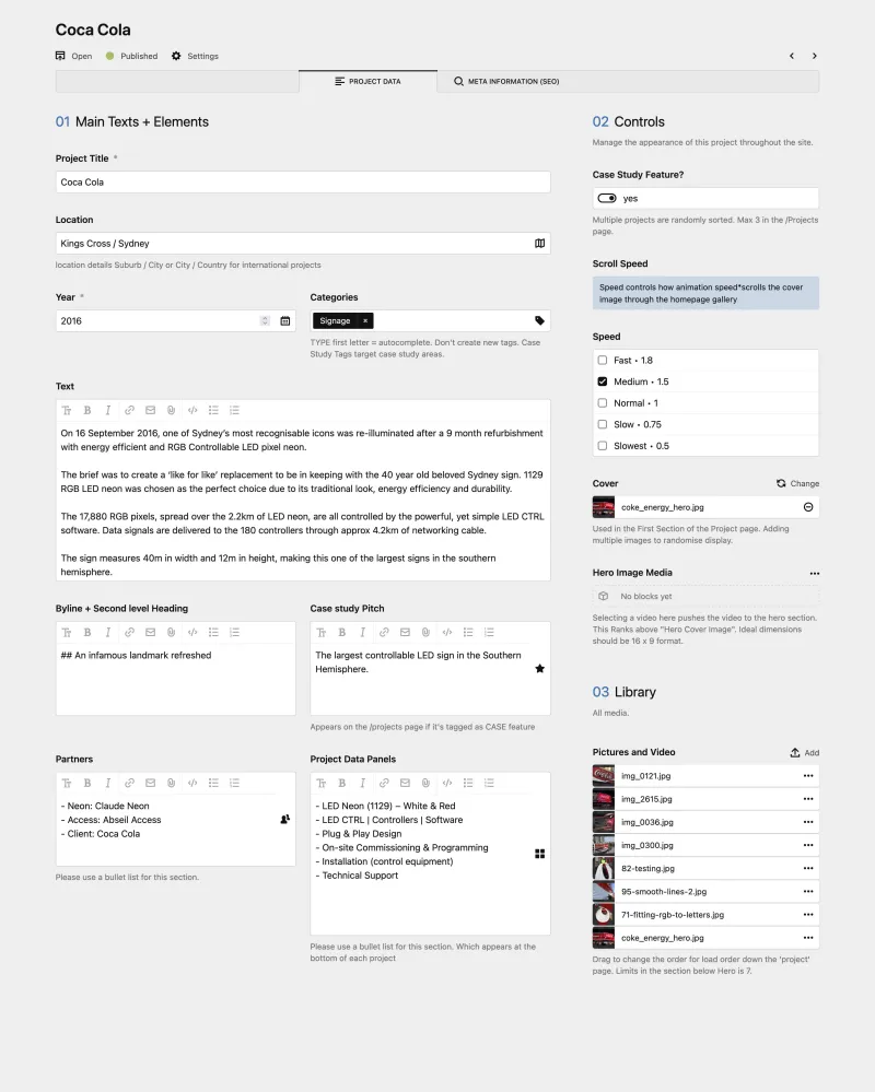 Backend screenshot of clearcontrol.com.au