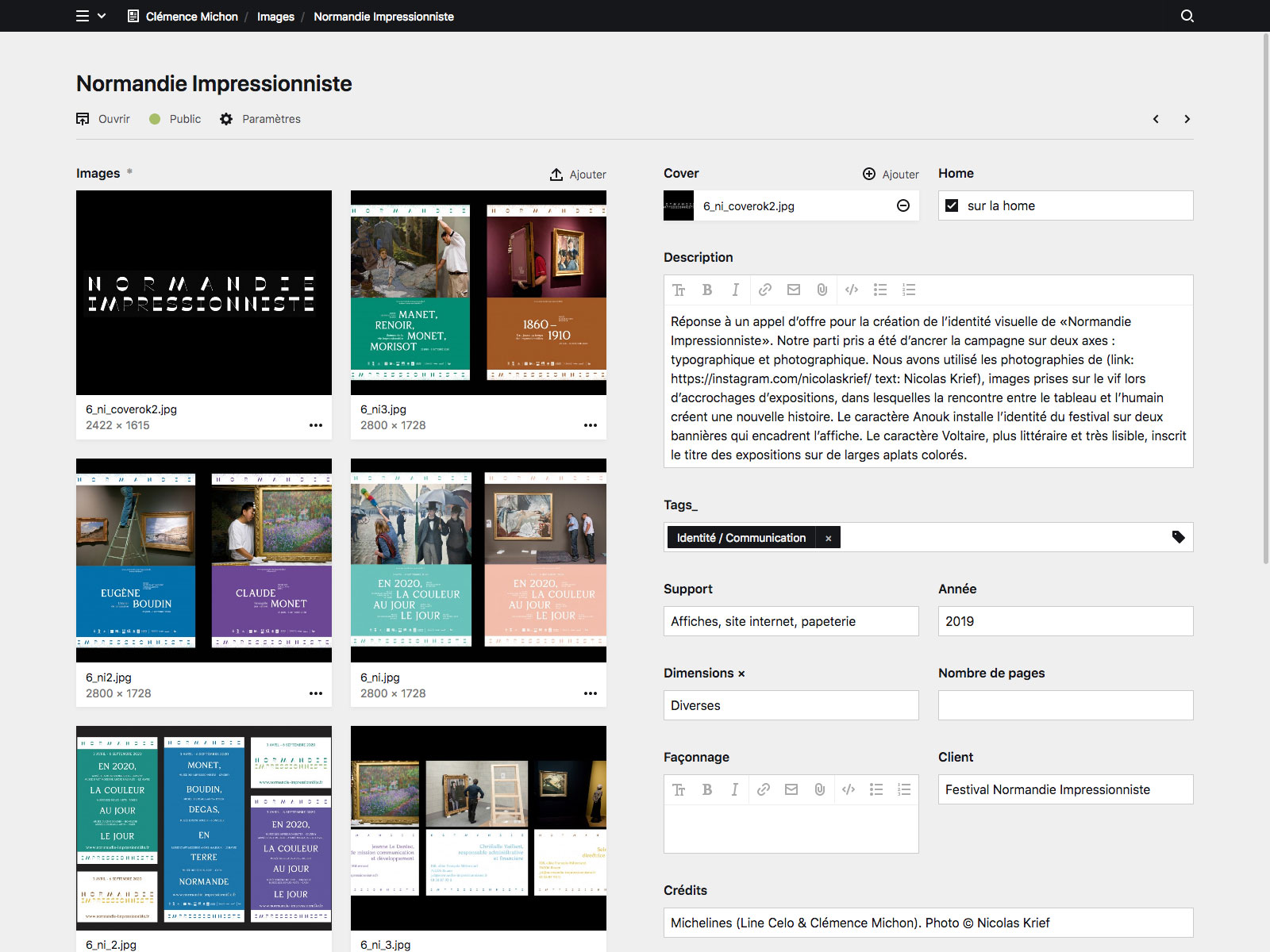 Backend screenshot of clemencemichon.com