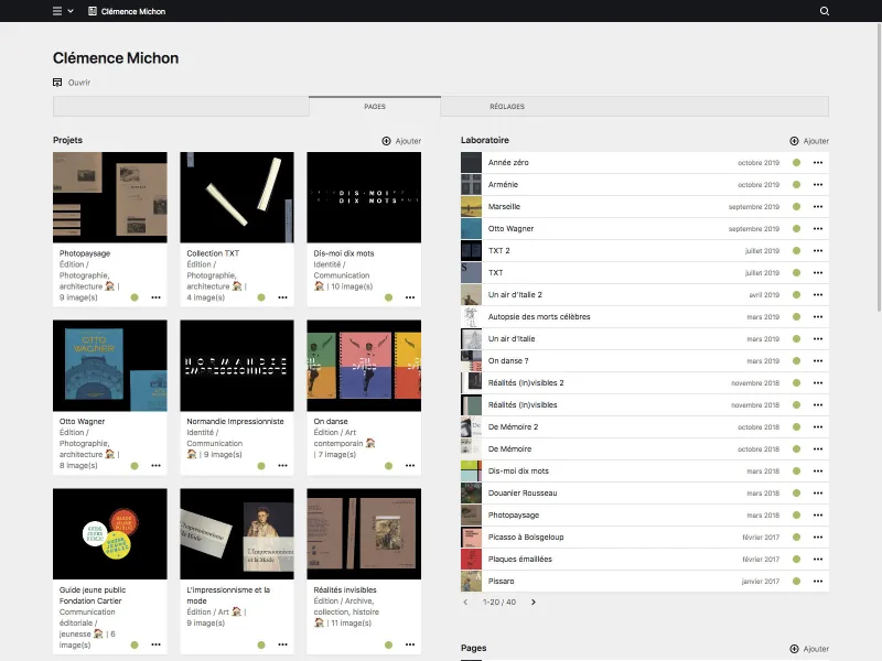Backend screenshot of clemencemichon.com