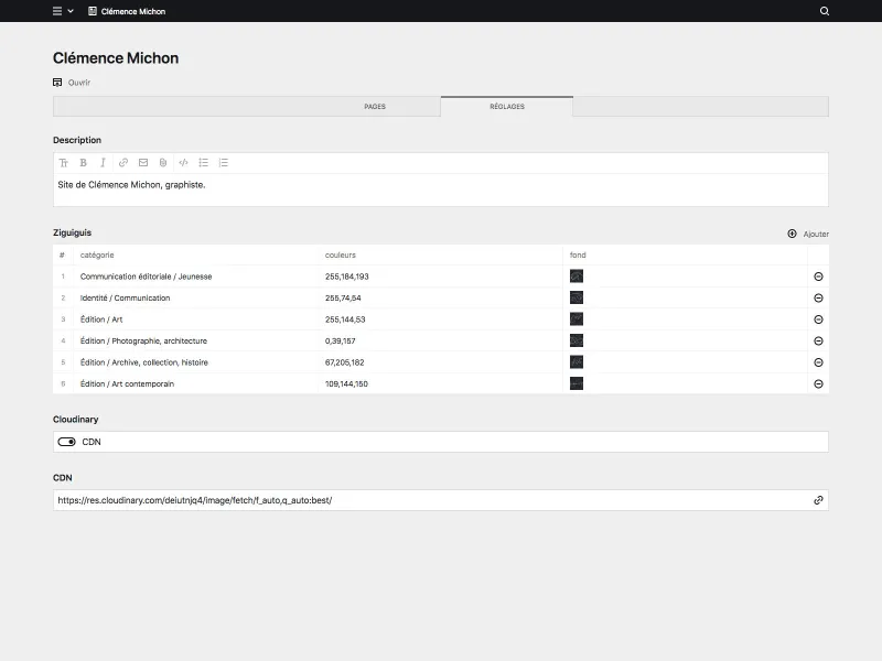 Backend screenshot of clemencemichon.com