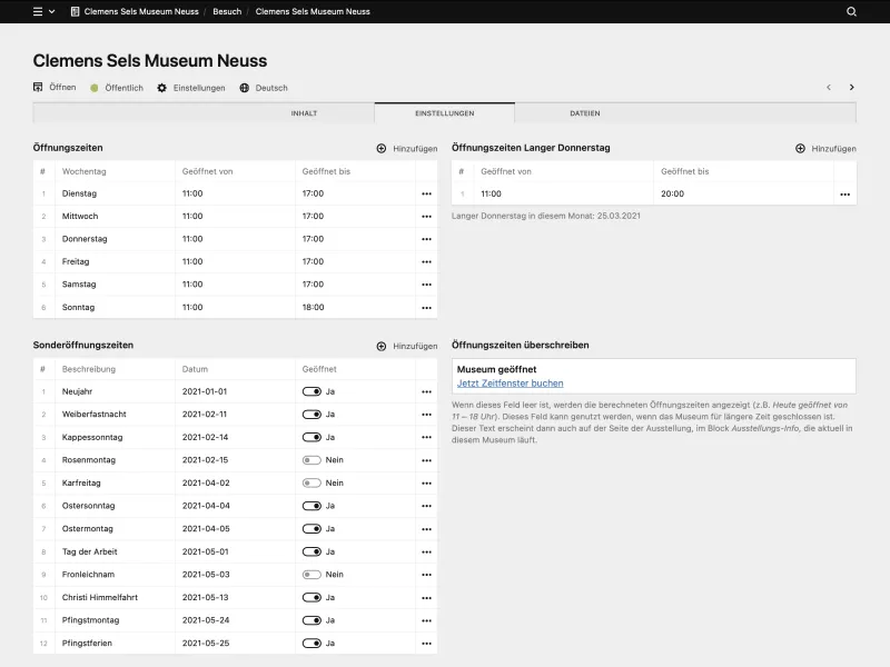 Backend screenshot of clemens-sels-museum-neuss.de