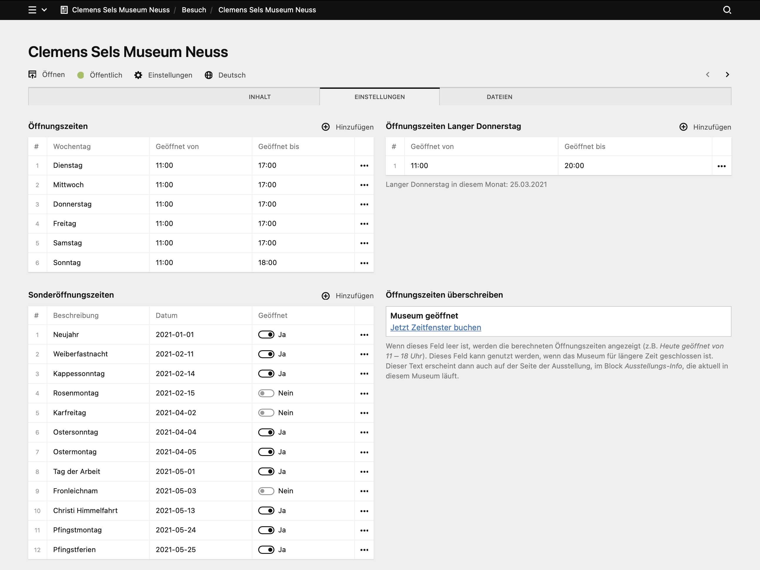 Backend screenshot of clemens-sels-museum-neuss.de