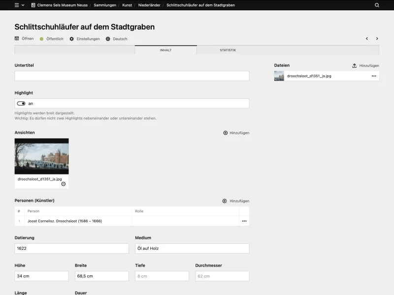 Backend screenshot of clemens-sels-museum-neuss.de